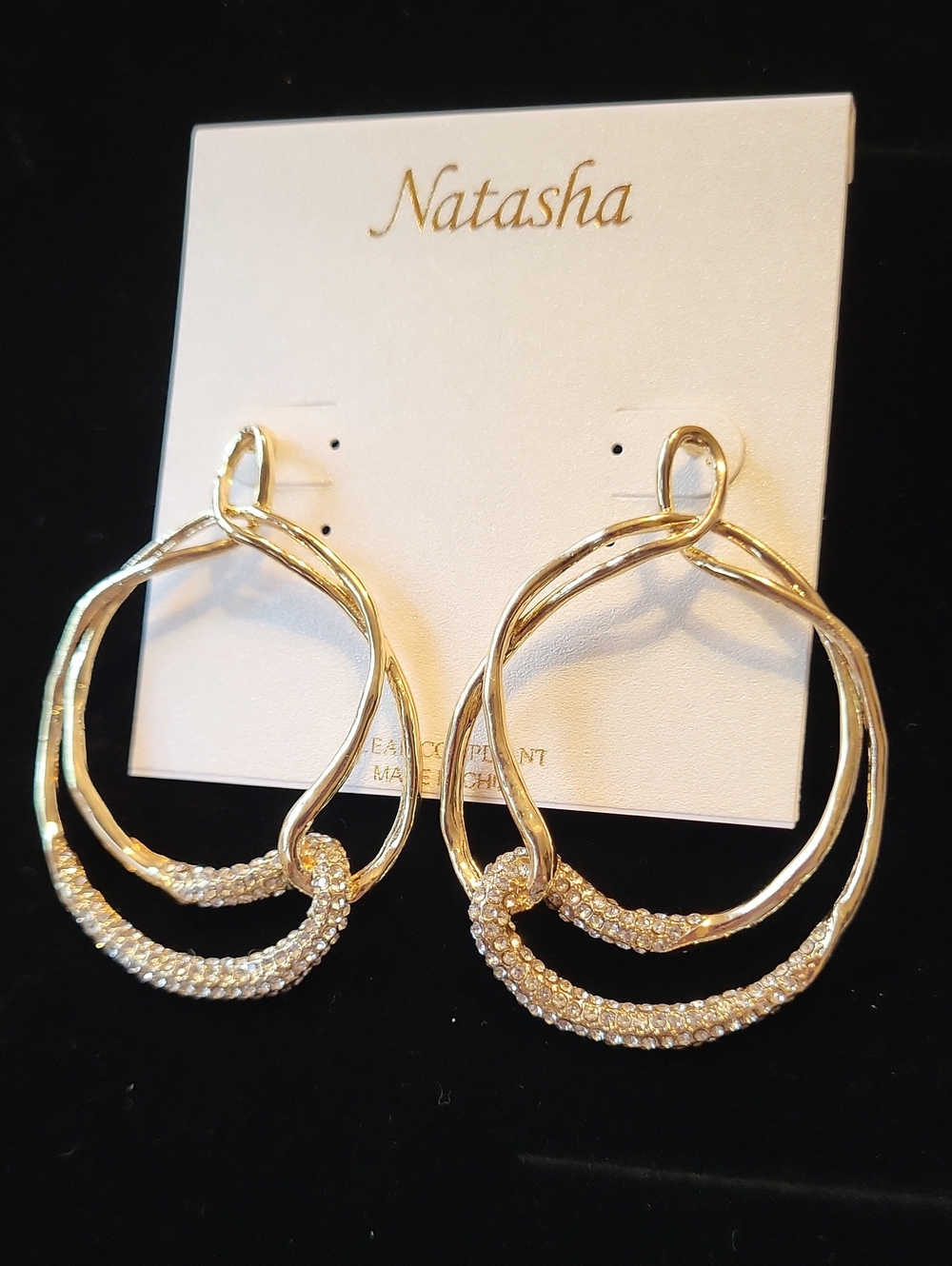 Natasha Couture Gold Crystal Loop Drop Earrings Rt TL